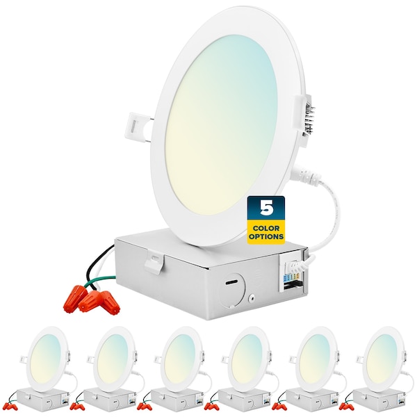 Sunperian 6 Inch Ultra Thin LED Recessed Downlights 5 CCT 2700K-5000K 12W 1000LM Dimmable 6-Pack SP34240-6PK - main